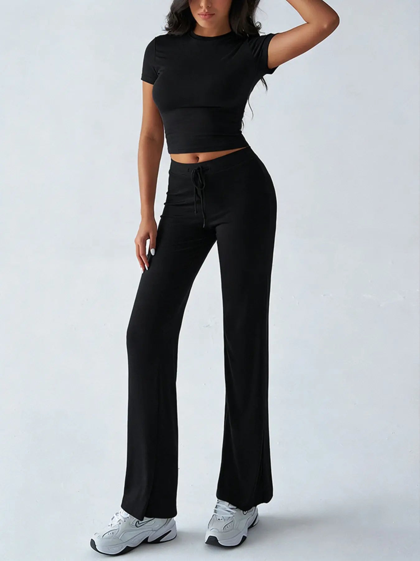 Women's Solid Short Sleeve Two-piece Set