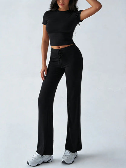 Women's Solid Short Sleeve Two-piece Set