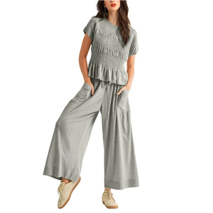 Women’s High-Waisted Lounge Outfit with Pockets Casual Boho Matching Set