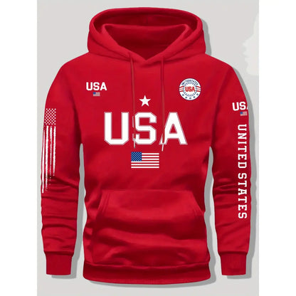 USA Flag Print Hoodie Men's Fleece Sweatshirt
