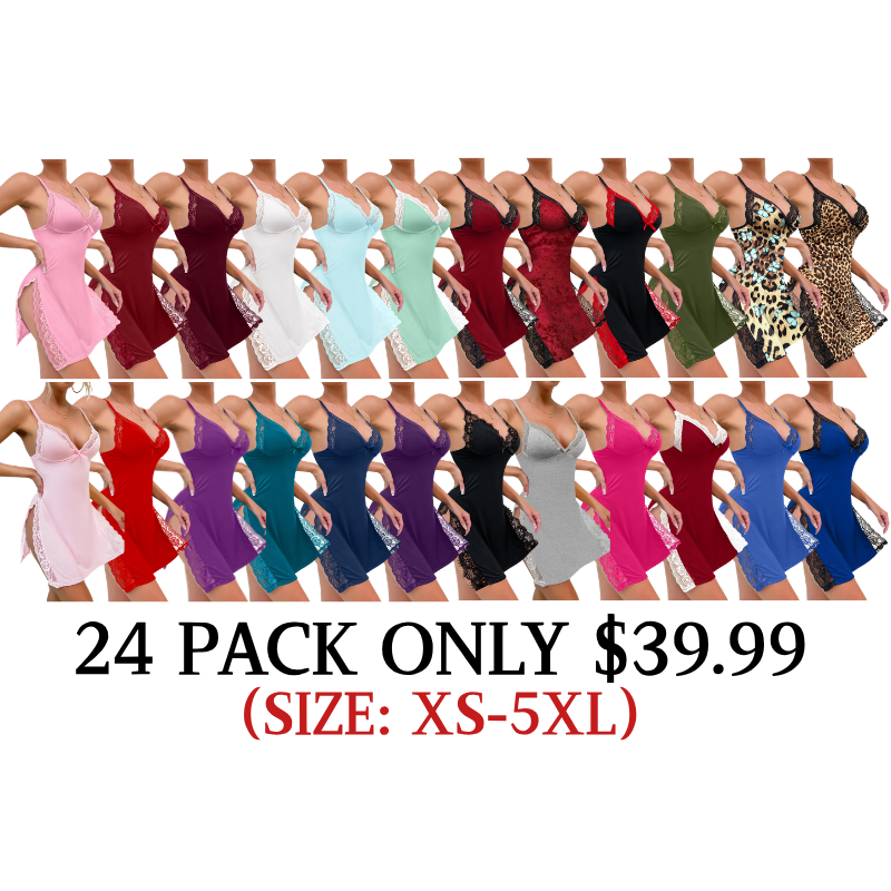 Women's Lace Trim Side Slit Modal Cami Sleep Dress
