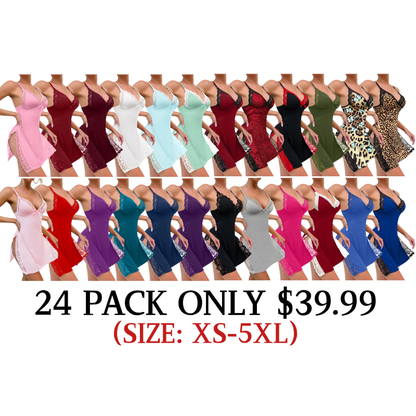 Women's Lace Trim Side Slit Modal Cami Sleep Dress