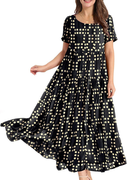 Women Casual Loose Bohemian Floral Dress Maxi Summer Beach Dresses