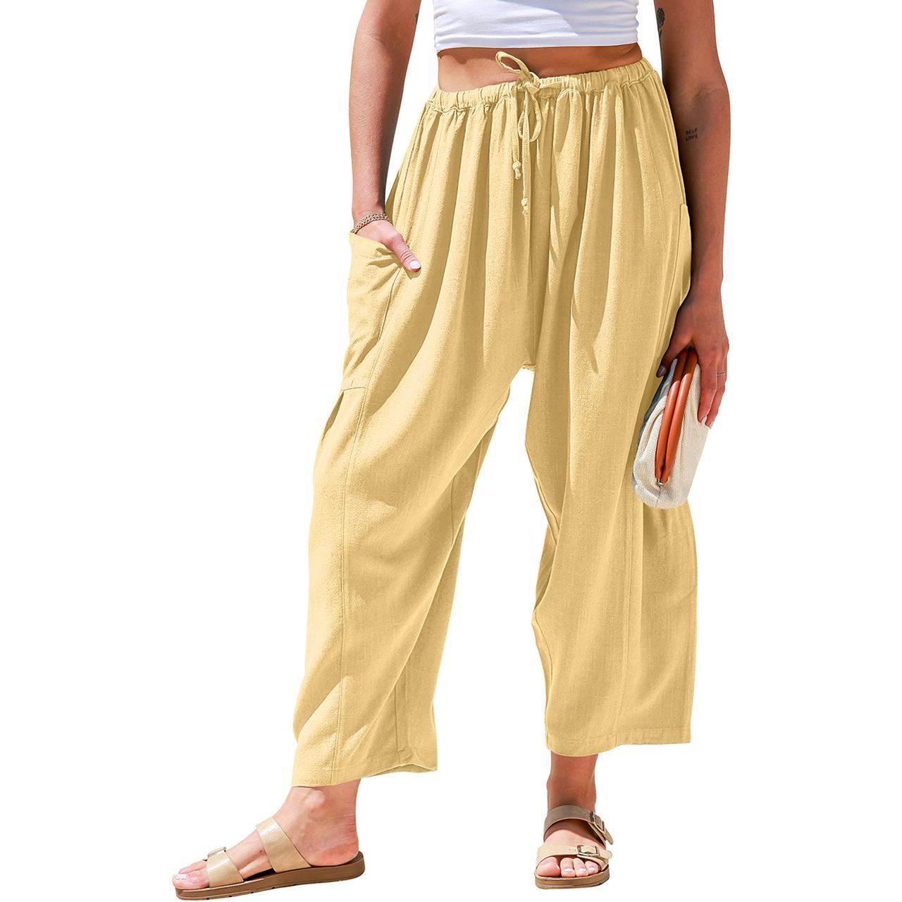 Womens Linen Blend Wide Leg Pants