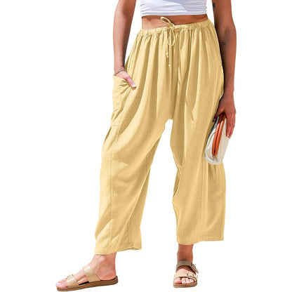 Womens Linen Blend Wide Leg Pants