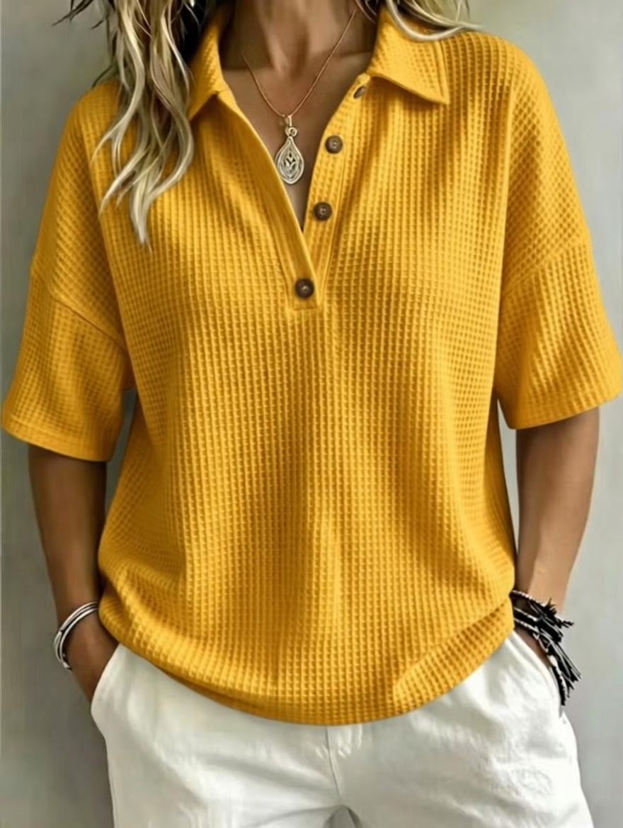 🔥Women's Button-Up Waffle Short Sleeve Shirt