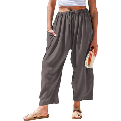 Womens Linen Blend Wide Leg Pants