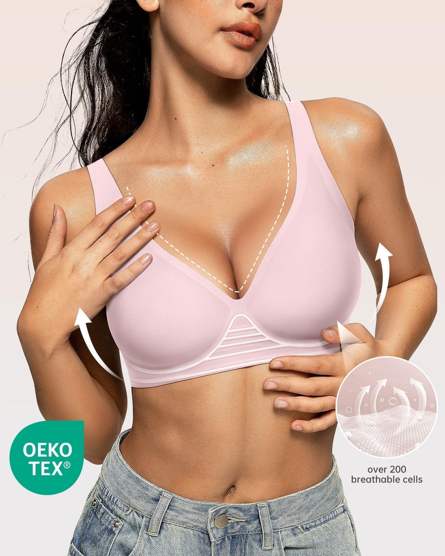 Wireless Polka Dots Deep V Seamless Bras