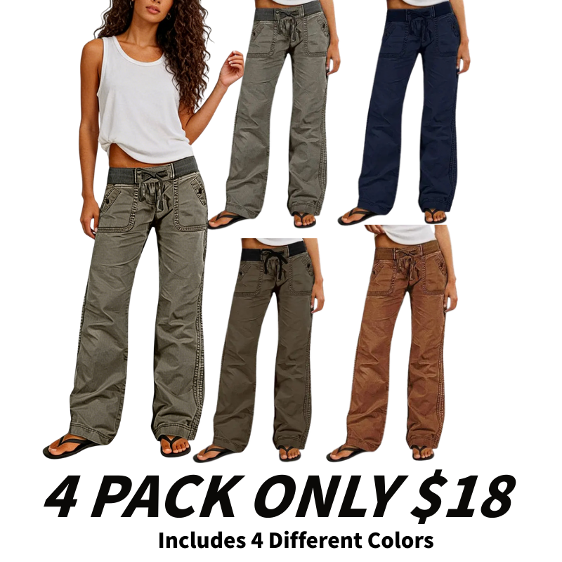 Solid Seam Detail Drawstring Mid Rise Straight Leg Pants
