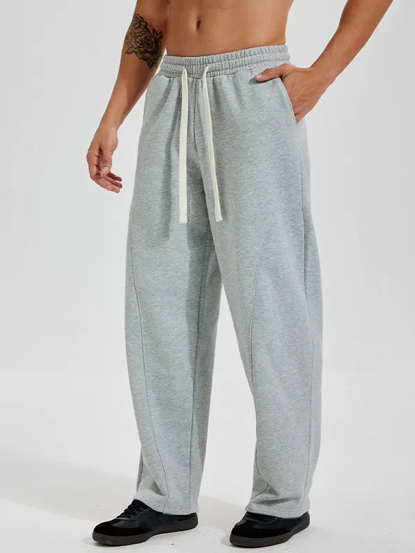 Men's Solid-Color Drawstring Pants with Curved Blade Design
