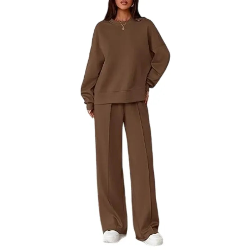 Women Spring & Fall Long Sleeve Wide Leg Pants Sweatsuit