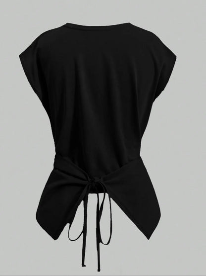 Women's Knitted Round Neck Drop Shoulder Sleeve T-Shirt