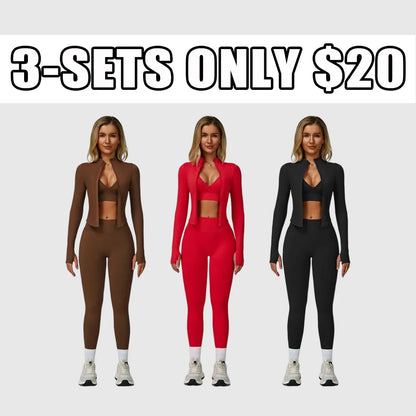 Women's Solid Criss Cross Crop Tank Top & High Waist Leggings & Zip Up Crop Jacket Tracksuit Set
