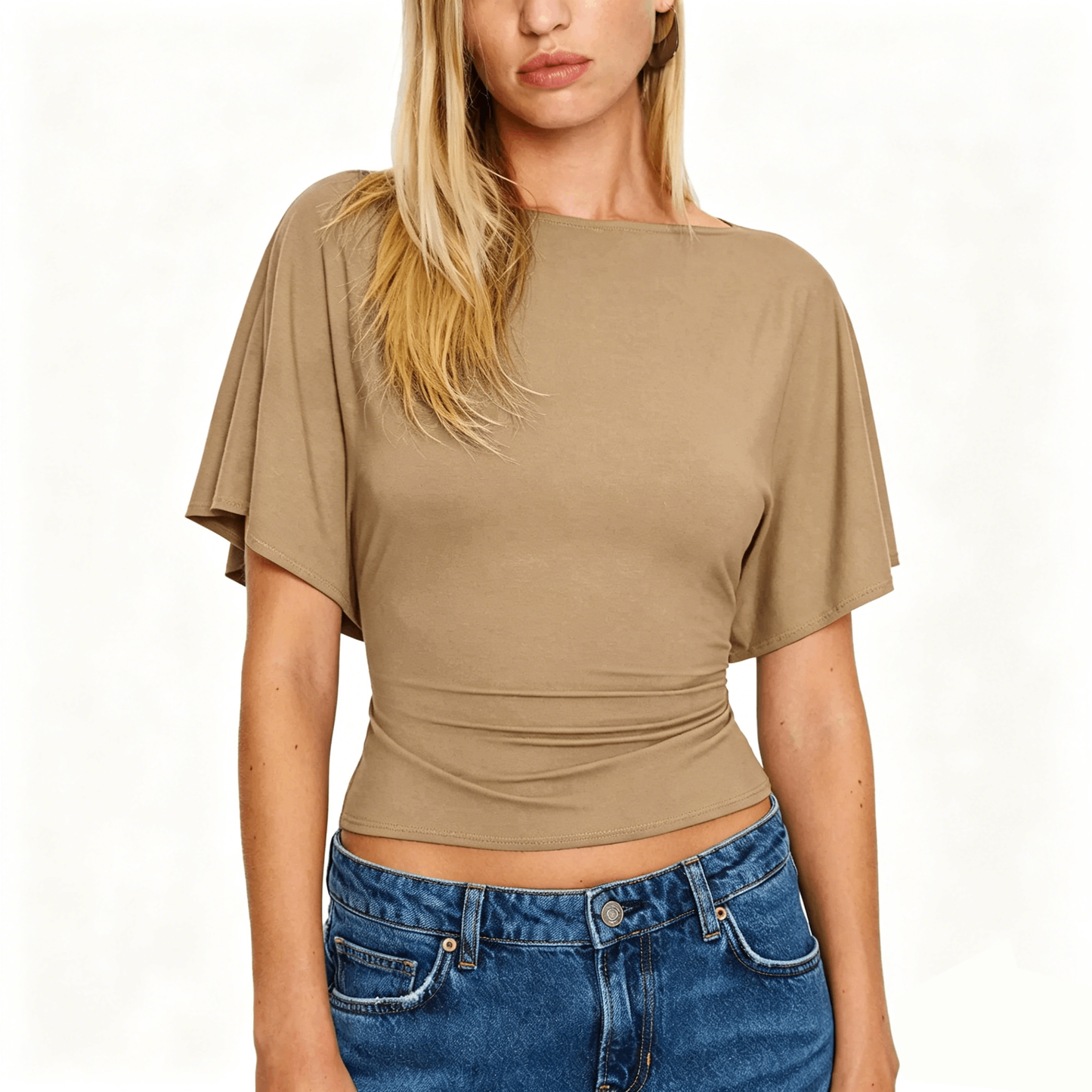 Women's Cinched Waist Shirt Short-Sleeve Top