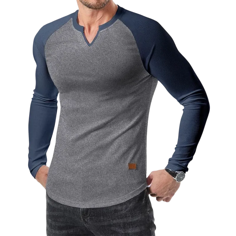Mens Long Sleeve Muscle T Shirts Casual V-Neck Longline Ribbed Tee Shirts