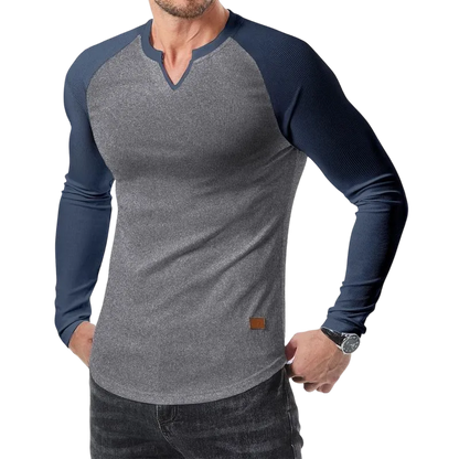 Mens Long Sleeve Muscle T Shirts Casual V-Neck Longline Ribbed Tee Shirts