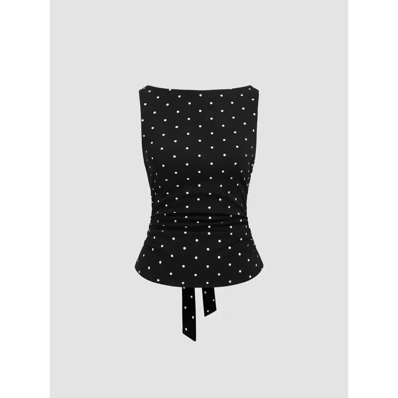 Women's Vintage Polka Dot Open Back Tank Top