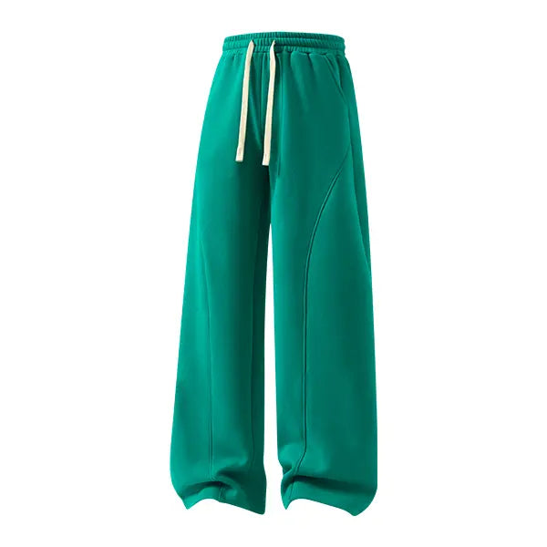 Men's Solid-Color Drawstring Pants with Curved Blade Design