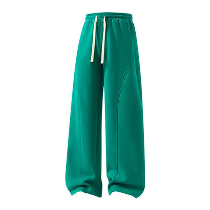 Men's Solid-Color Drawstring Pants with Curved Blade Design