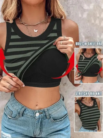 🔥 $24.99-Women's Ribbed Tank Tops with Shelf Bra