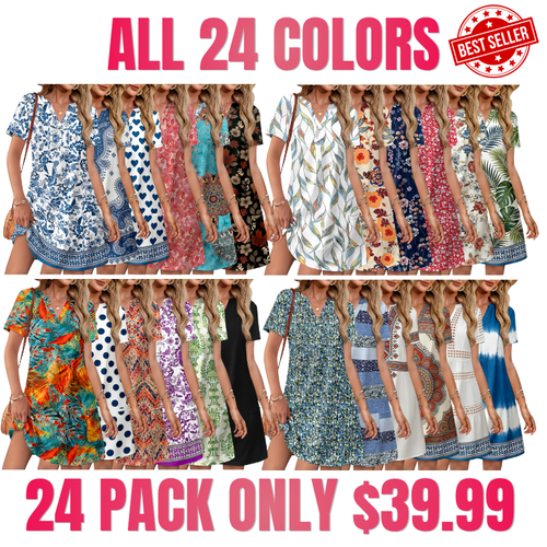 Women Casual V Neck Hawaiian Midi Dress