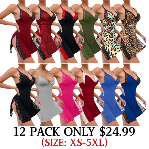 Women's Lace Trim Side Slit Modal Cami Sleep Dress