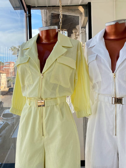 Stylish Casual Lapel Belt Jumpsuit