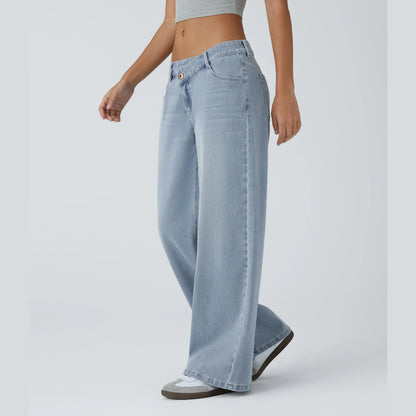 Low Rise Zipper Pockets Baggy Wide Leg Jeans