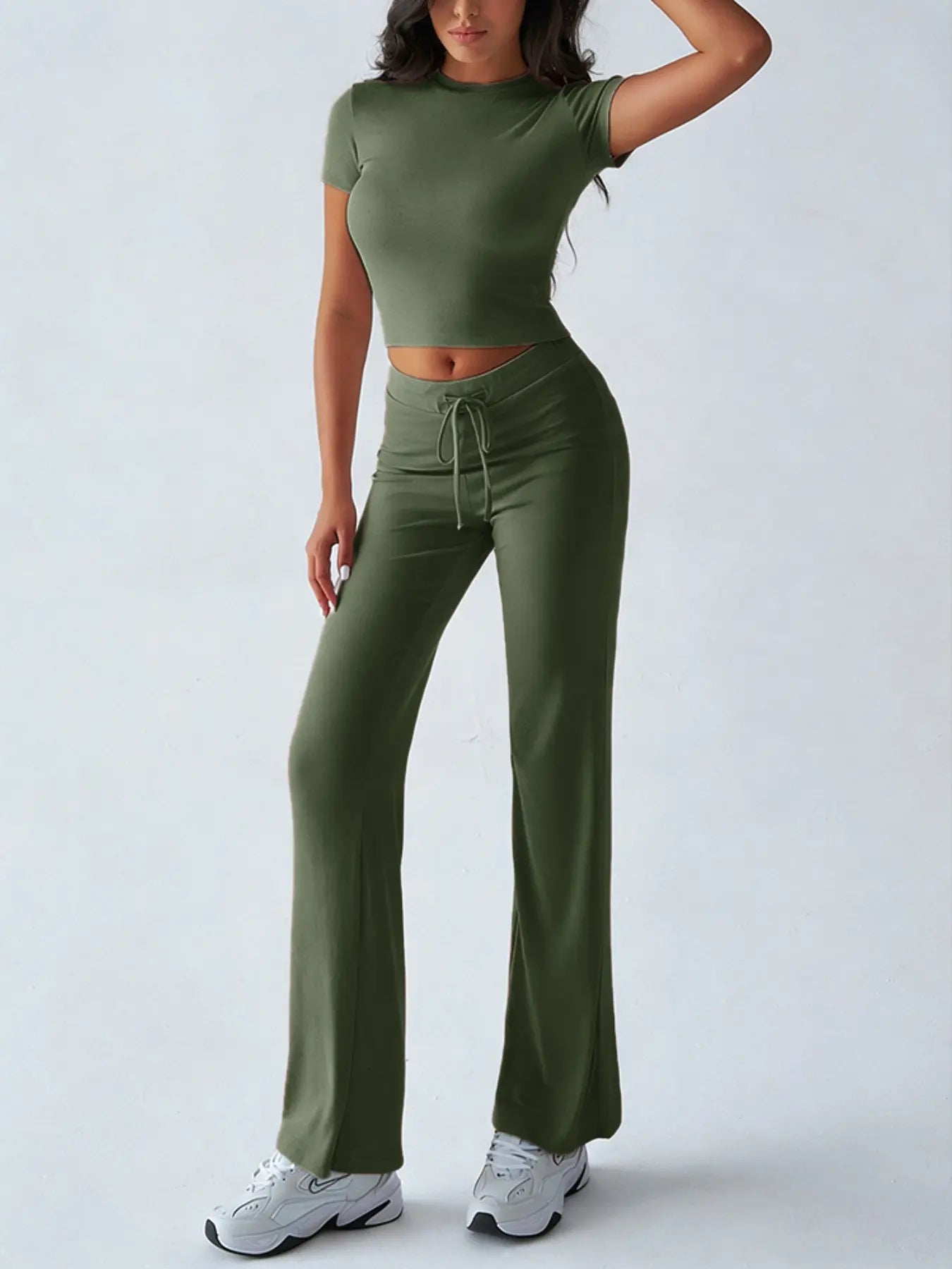 Women's Solid Short Sleeve Two-piece Set