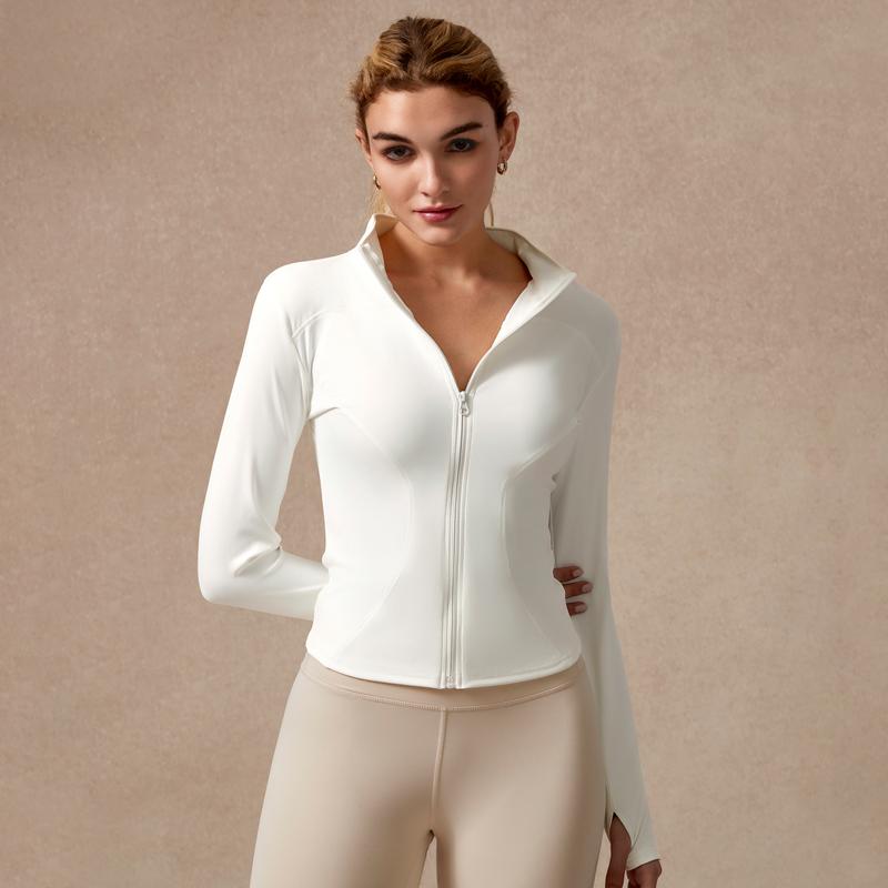 Womens Full Zip Long Sleeved Sports Jacket Slim Fit Quick Dry Stretch Fabric with Thumb Holes for Running Yoga Gym Workout Outfits Activewear