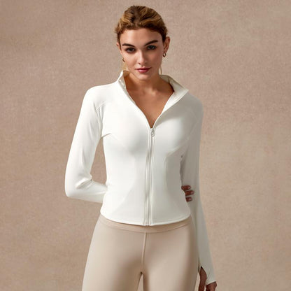 Womens Full Zip Long Sleeved Sports Jacket Slim Fit Quick Dry Stretch Fabric with Thumb Holes for Running Yoga Gym Workout Outfits Activewear