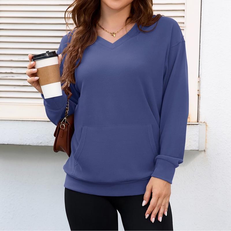 Clearance sale🔥 Your Favorite Is Back!Women's Hoodless V-neck Sweatshirt With Kangaroo Pocket Fleece Longsleeve Oversized Casual Style Shirt