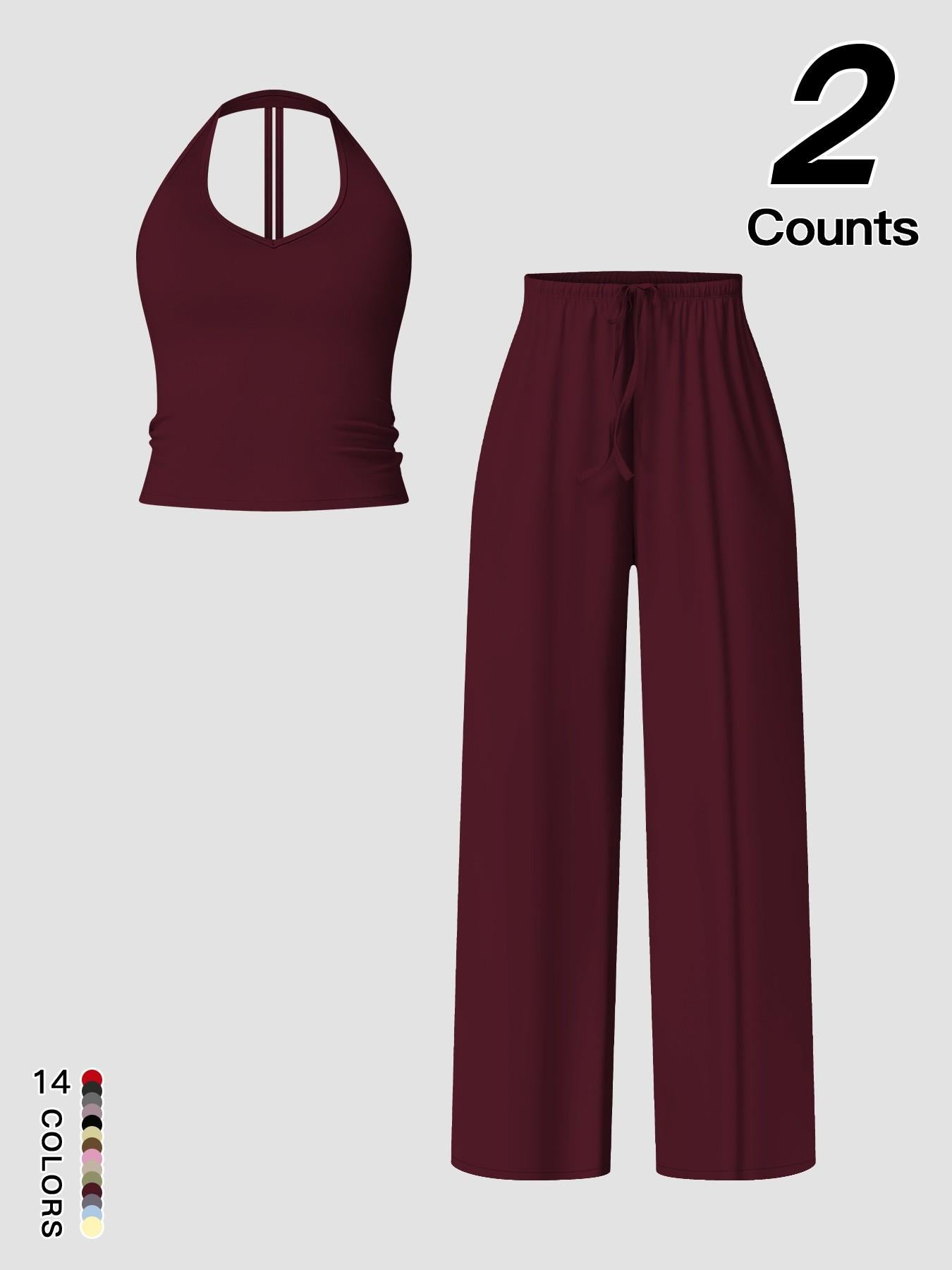 Women's Quick-Dry Sports Tank Top, Casual High-Waisted Bell Bottoms Two Piece Set