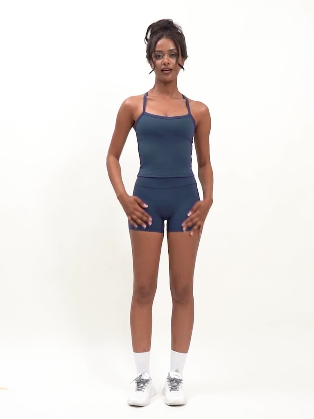 Two-piece Solid Backless Cami Top & High Waist Shorts Set