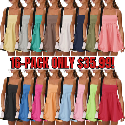 Women's Summer Strappy Romper Square Casual Oversized Workout Athletic Romper Neck Backless