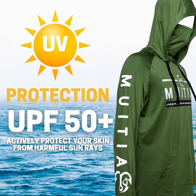 Fishing Shirts for Men Hooded Long Sleeve - UV Sun Protective T-Shirt Tee - Quick Dry Breathable Lightweight Dri Fit