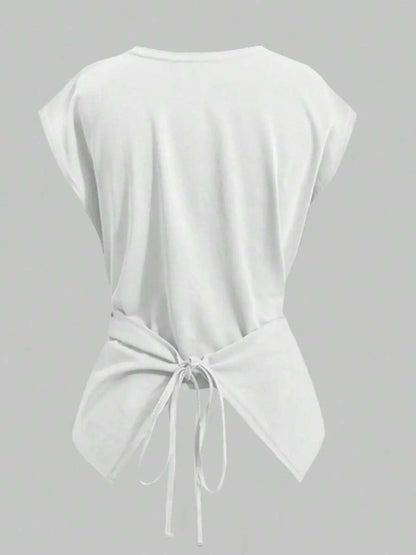 Women's Knitted Round Neck Drop Shoulder Sleeve T-Shirt