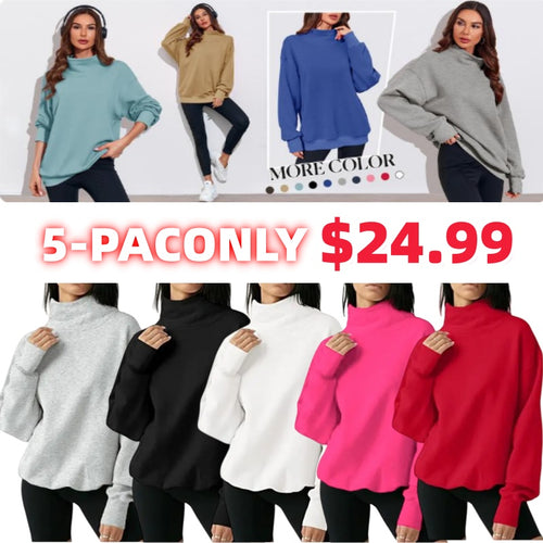 Women's Oversized Turtleneck Sweatshirt Long Sleeve Pullover Casual Tops Womenswear Hoodie FallFreshness Grey Cute