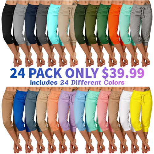 Women's Solid Color Drawstring Capri Yoga Pants