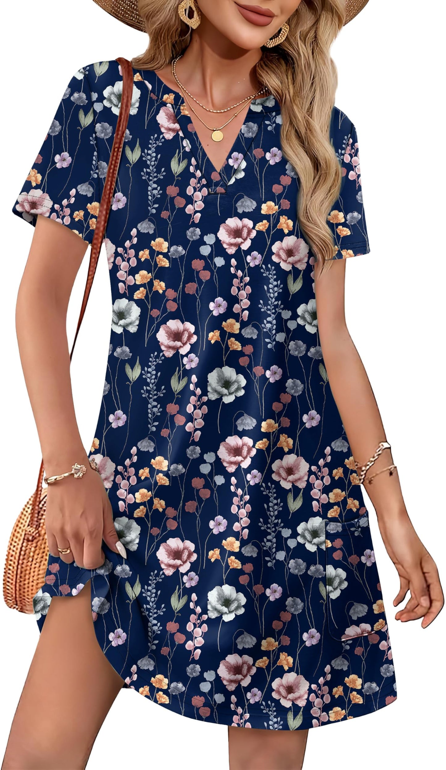 Women Casual V Neck Hawaiian Midi Dress