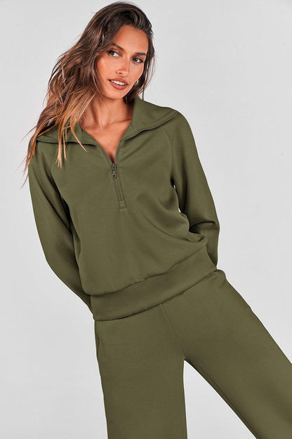 Women's Outfits Casual Lapel Half Zip Sweatshirts And Wide Leg Pants Tracksuit Sets