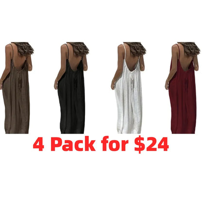 Women's Cotton Linen Backless Loose Dress