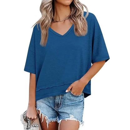 Womens Short Sleeve Shirts Summer V Neck Casual Top