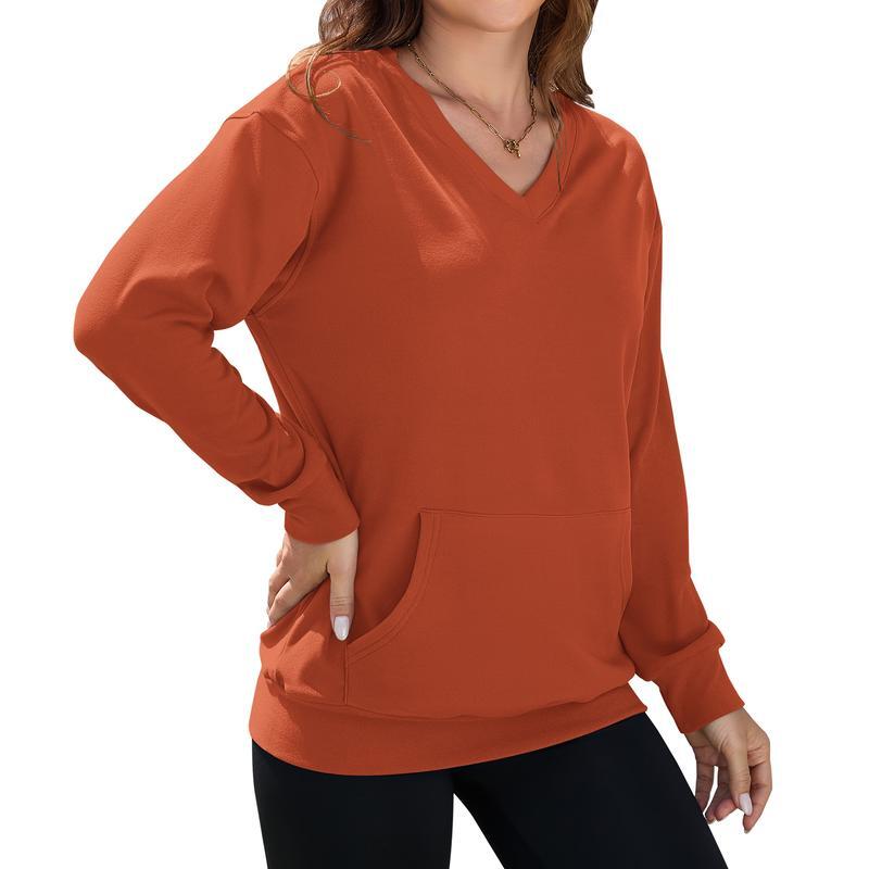 Clearance sale🔥 Your Favorite Is Back!Women's Hoodless V-neck Sweatshirt With Kangaroo Pocket Fleece Longsleeve Oversized Casual Style Shirt
