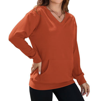 Clearance sale🔥 Your Favorite Is Back!Women's Hoodless V-neck Sweatshirt With Kangaroo Pocket Fleece Longsleeve Oversized Casual Style Shirt