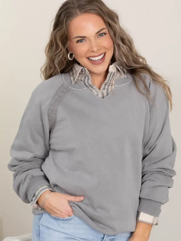 Clearance sale🔥 Your Favorite Is Back!Women's Hoodless V-neck Sweatshirt With Kangaroo Pocket Fleece Longsleeve Oversized Casual Style Shirt