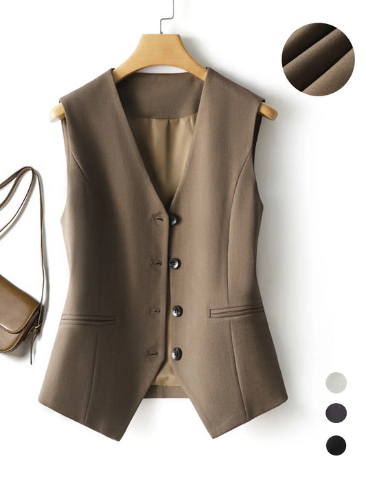 Women V-Neck Button Slim Fit Vest