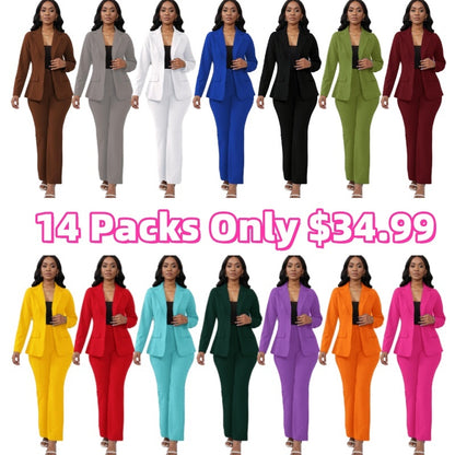 Women's elegant business solid color long-sleeved two-piece suit