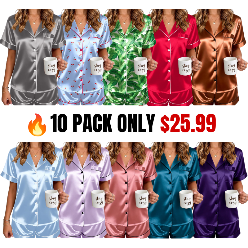 🔥Women's Silk Pajamas for Women Short Sleeve Button Down Sleepwear