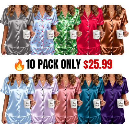 🔥Women's Silk Pajamas for Women Short Sleeve Button Down Sleepwear